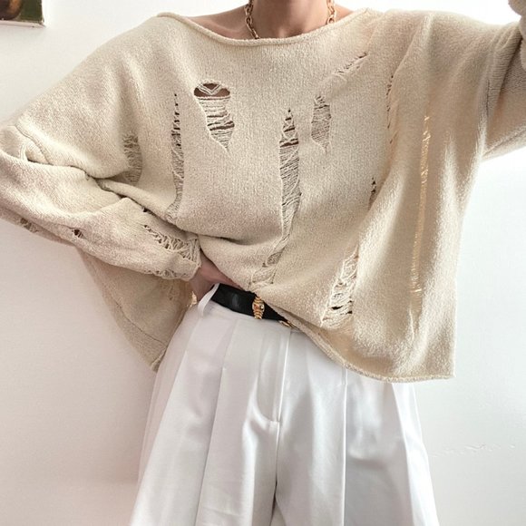 Zara Sweaters - Zara Distressed Boxy Knit Pullover